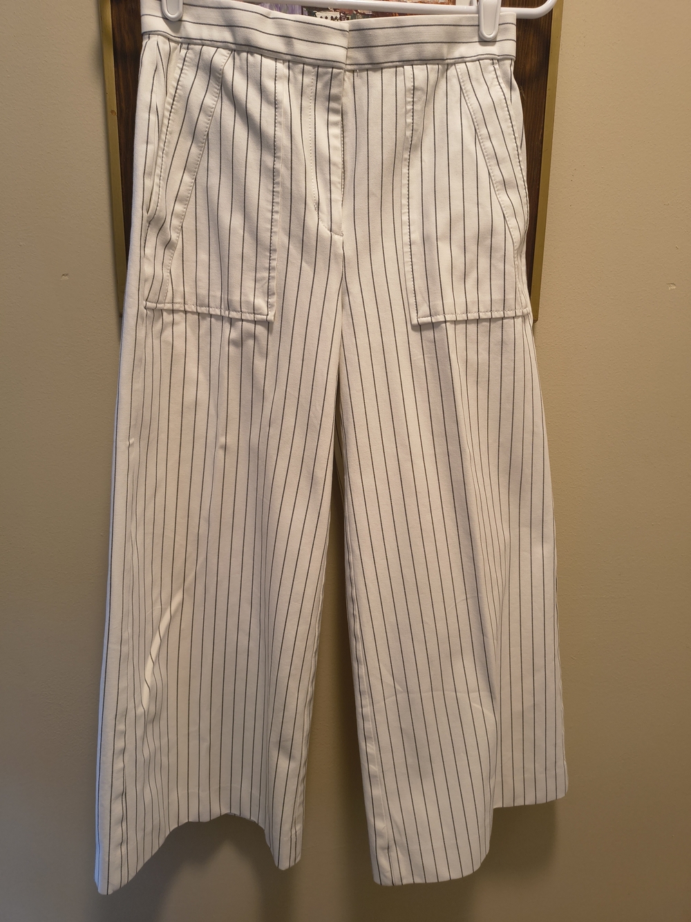 Ann Taylor White Wide-Leg Pinstripe Chinos
